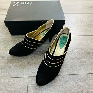 NEW Fitzwell Black Suede Leather Pull on Deep Cut Heels Booties Size 7.5